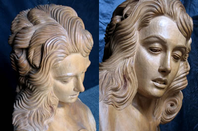 木彫刻の女性の胸像　bust of wood sculpture female